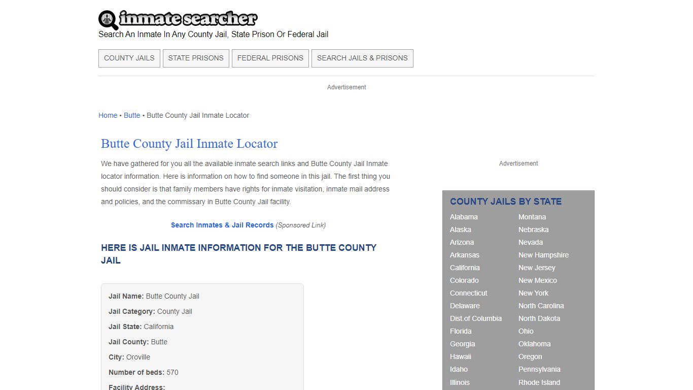 Butte County Jail Inmate Locator - Inmate Searcher