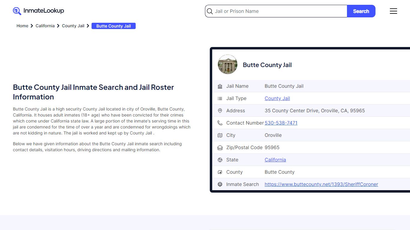 Butte County Jail Inmate Search and Jail Roster Information
